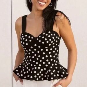 Express Body Contour Polka Dot Peplum Top - Black and White size Small